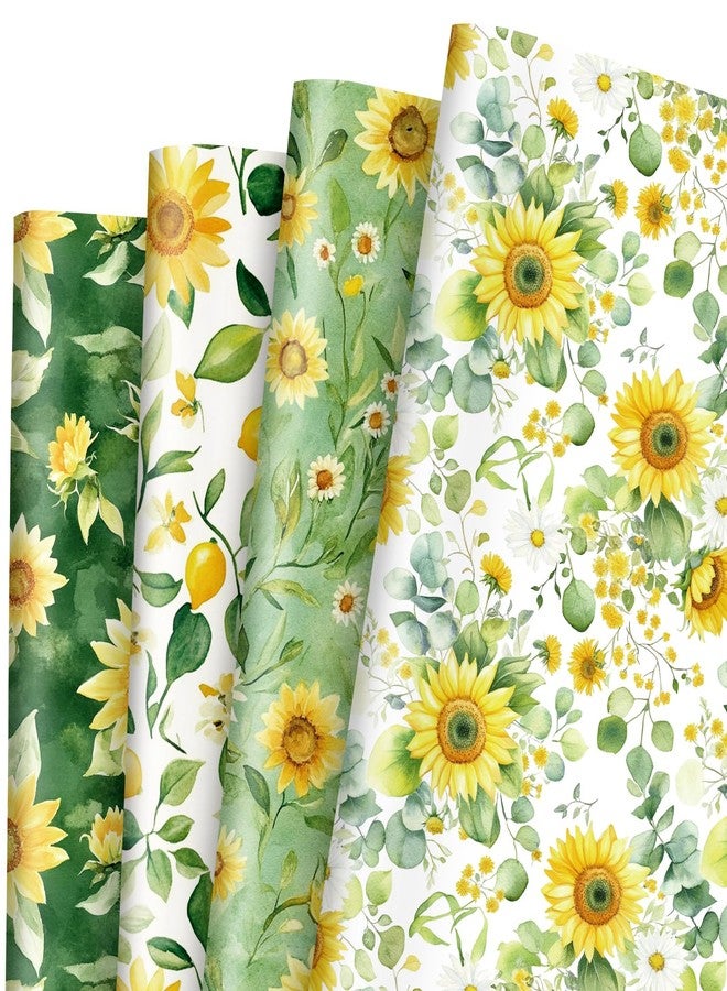 وولاين ورق تغليف هدايا من والين، 8 قطع، بنقشة عباد الشمس - ليس ملفوفًا - ورق تغليف هدايا مزين برسومات زهور مائية باللونين الأخضر والأصفر، مطوي بشكل مسطح، مناسب لحفلات الزفاف وأعياد الميلاد والعطلات والأعمال اليدوية، مقاس 19.7 × 27.6 بوصة - Image 1